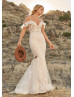 Beaded Ivory Lace Tulle Keyhole Back Boho Chic Wedding Dress